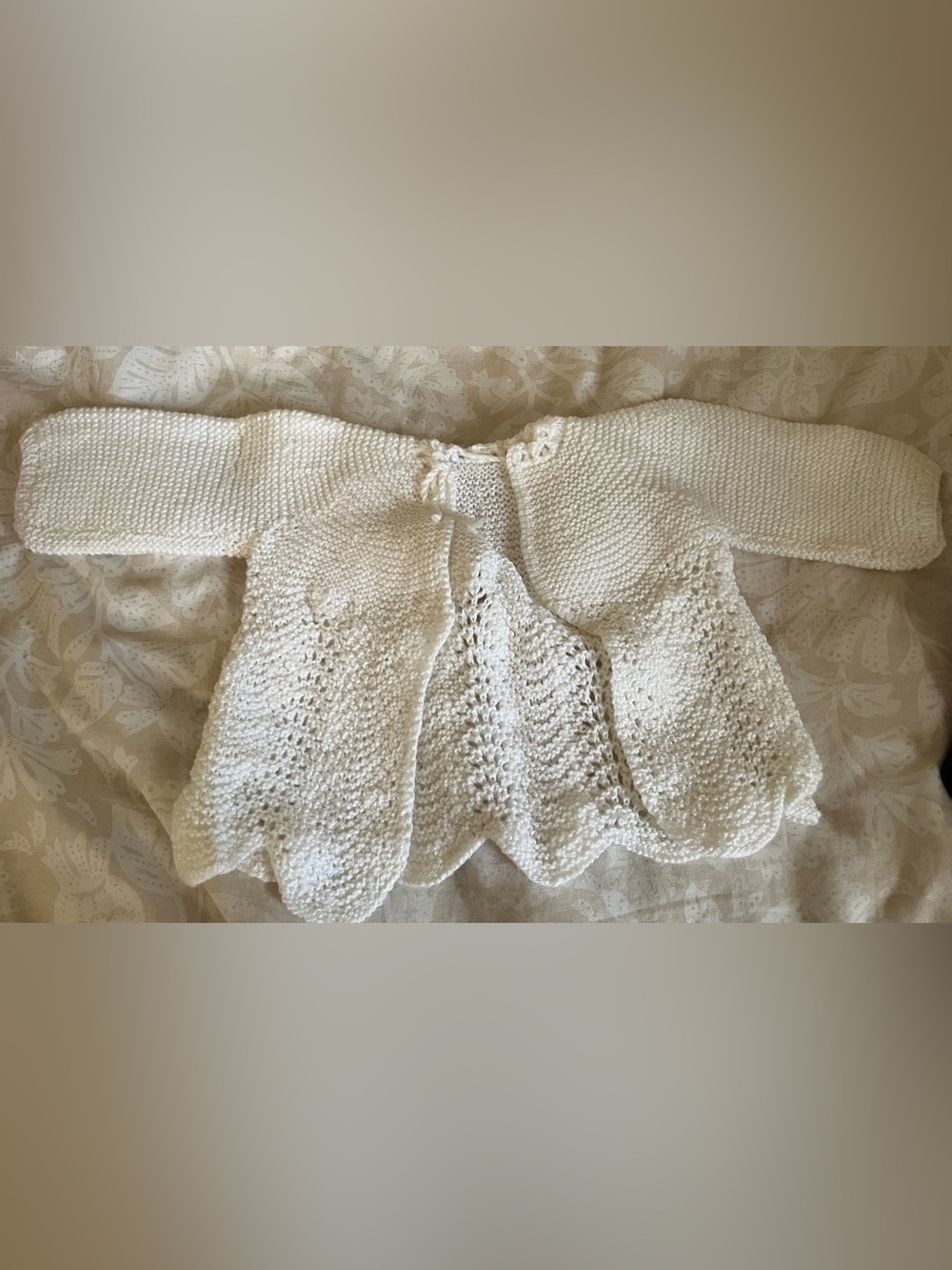 Baby Handknit Cream Knit Scallop-Edge Sweater Cardigan
